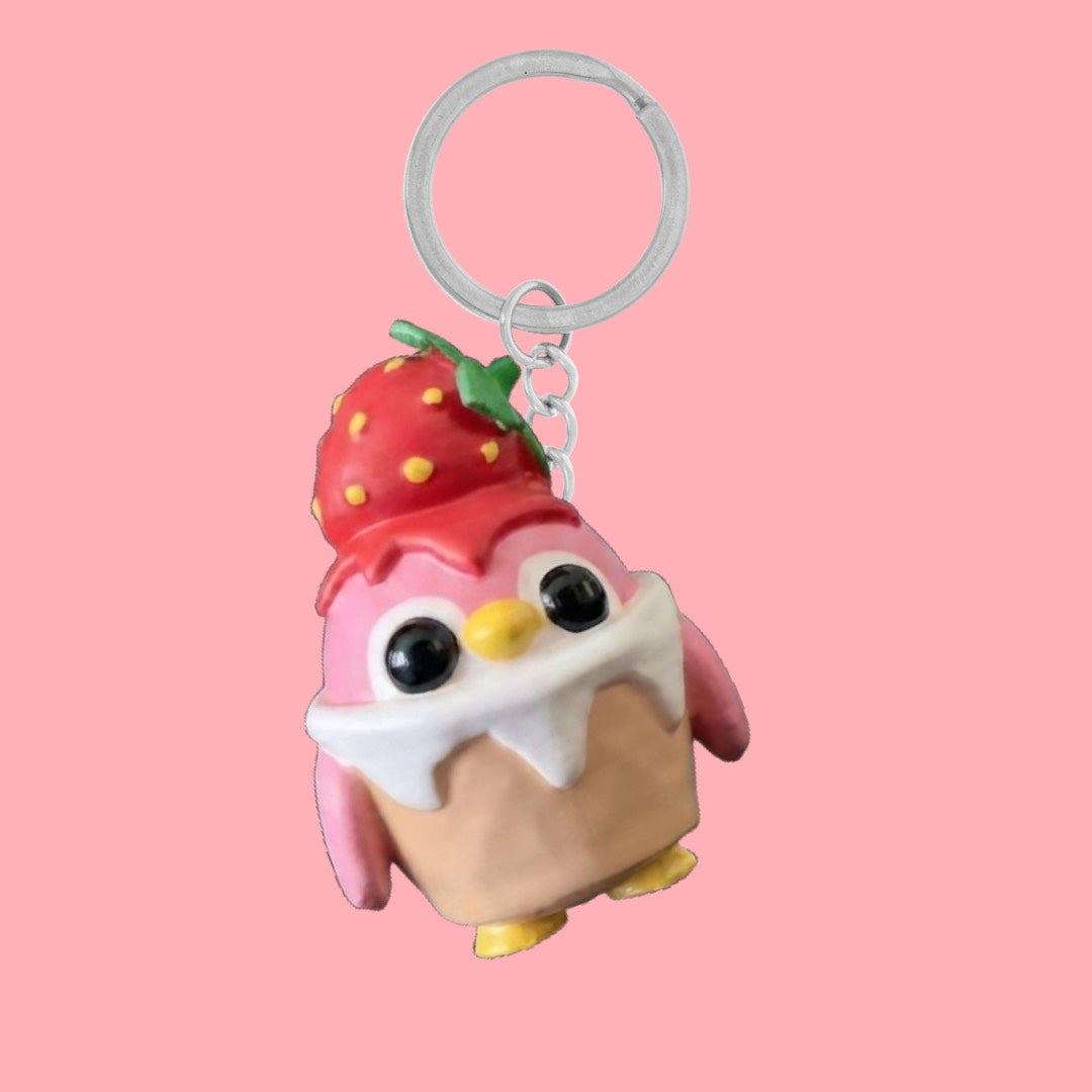 adopt me strawberry penguin keychain
